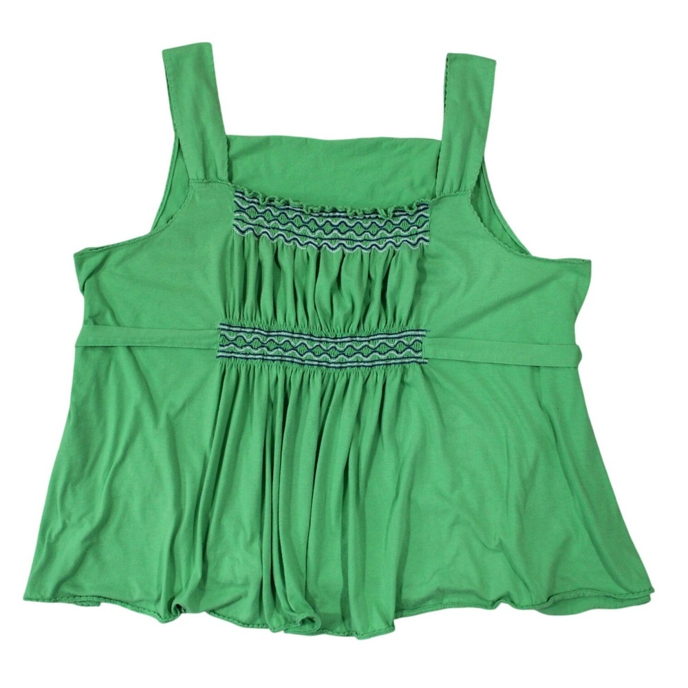 Y2K Green Smocked Tank Top Empire Waist Tie Back